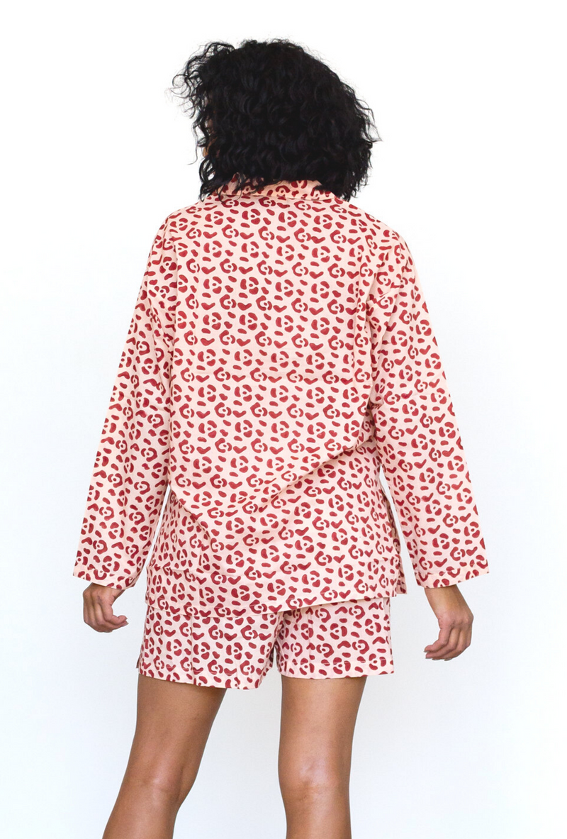 Organic Cotton Leopard Pajama Set in Blush + Berry
