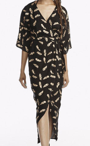 Ginkgo Leaf Maxi Wrap Dress in White + Copper