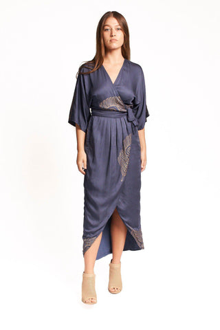 Ginkgo Leaf Maxi Wrap Dress in White + Copper