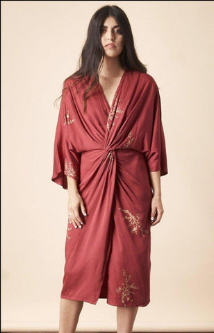 Ginkgo Leaf Maxi Wrap Dress in White + Copper