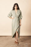 Ginkgo Leaf Maxi Wrap Dress in White + Copper