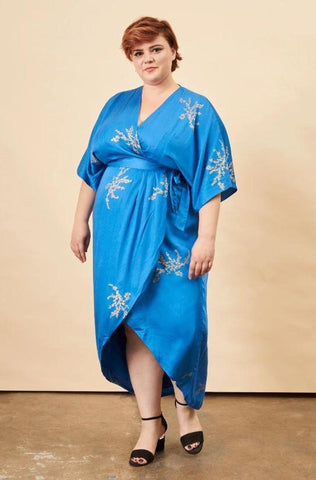 Ginkgo Leaf Maxi Wrap Dress in White + Copper
