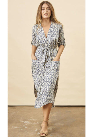 Ginkgo Leaf Maxi Wrap Dress in White + Copper
