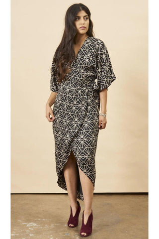 Ginkgo Leaf Maxi Wrap Dress in White + Copper