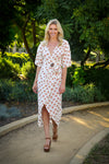 Ginkgo Leaf Maxi Wrap Dress in White + Copper