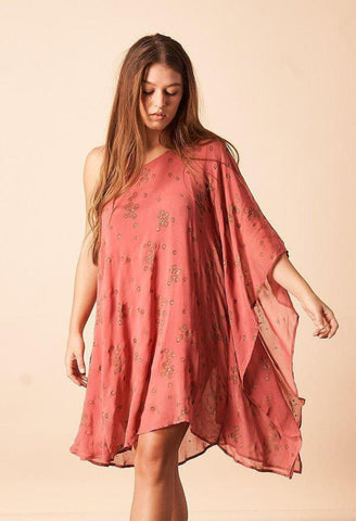 Ginkgo Leaf Maxi Wrap Dress in White + Copper