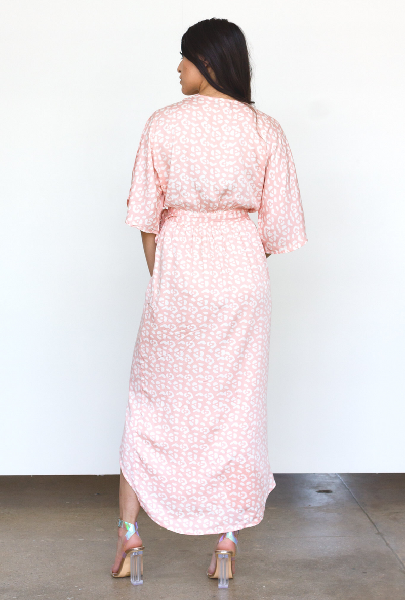 Leopard Maxi Wrap Dress in Blush + Cream