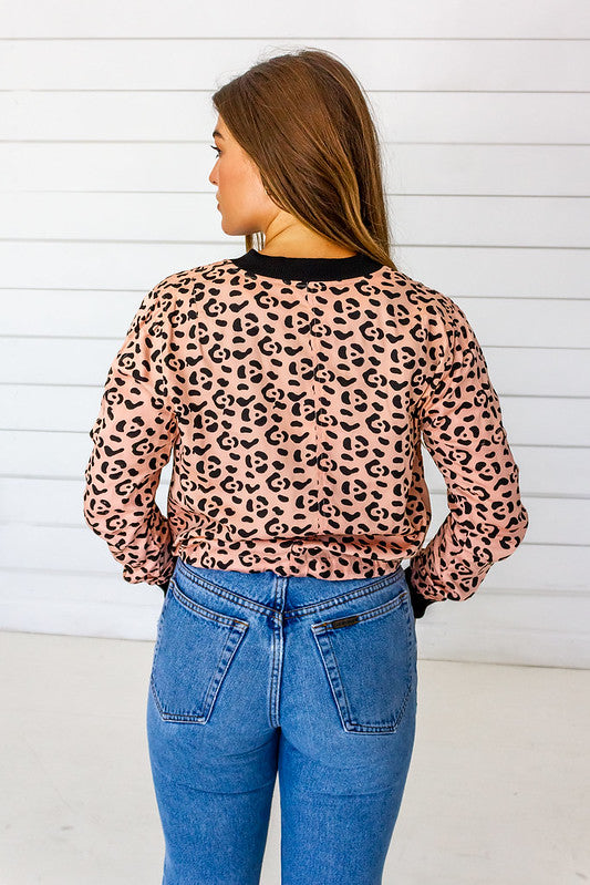 Leopard Bomber in Blush + Black