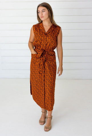 Ginkgo Leaf Maxi Wrap Dress in White + Copper