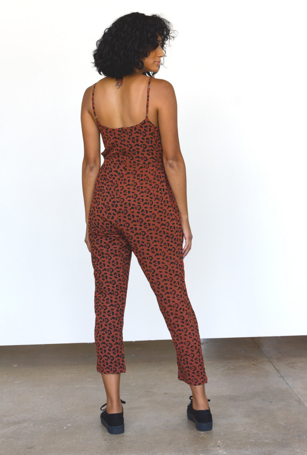 Leopard Strappy Jumpsuit in Sienna + Black