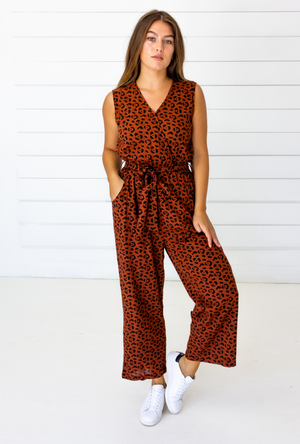 Leopard Sleeveless Jumpsuit in Sienna + Black