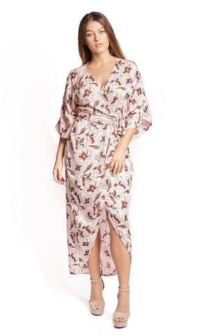 Ginkgo Leaf Maxi Wrap Dress in White + Copper